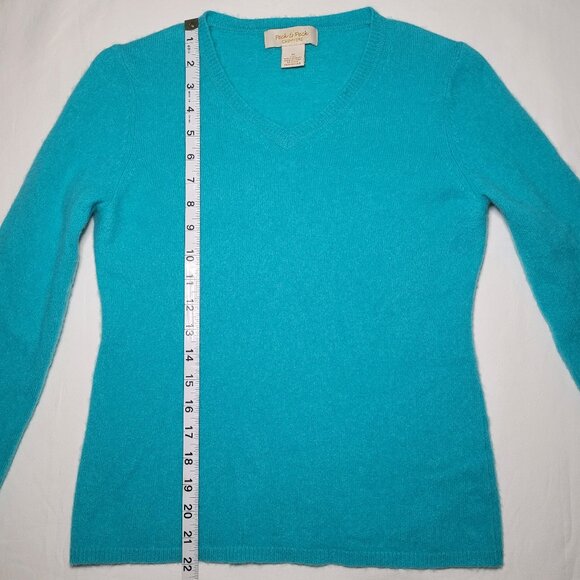 Peck & Peck Cashmere V-Neck Sweater Teal Long Sleeve Womens Size Medium - Picture 6 of 8